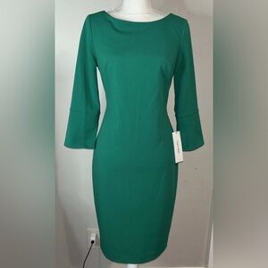 Calvin Klein Sheath Dress Green 3/4 Sleeves Knee Length Green Sz 8 NWT